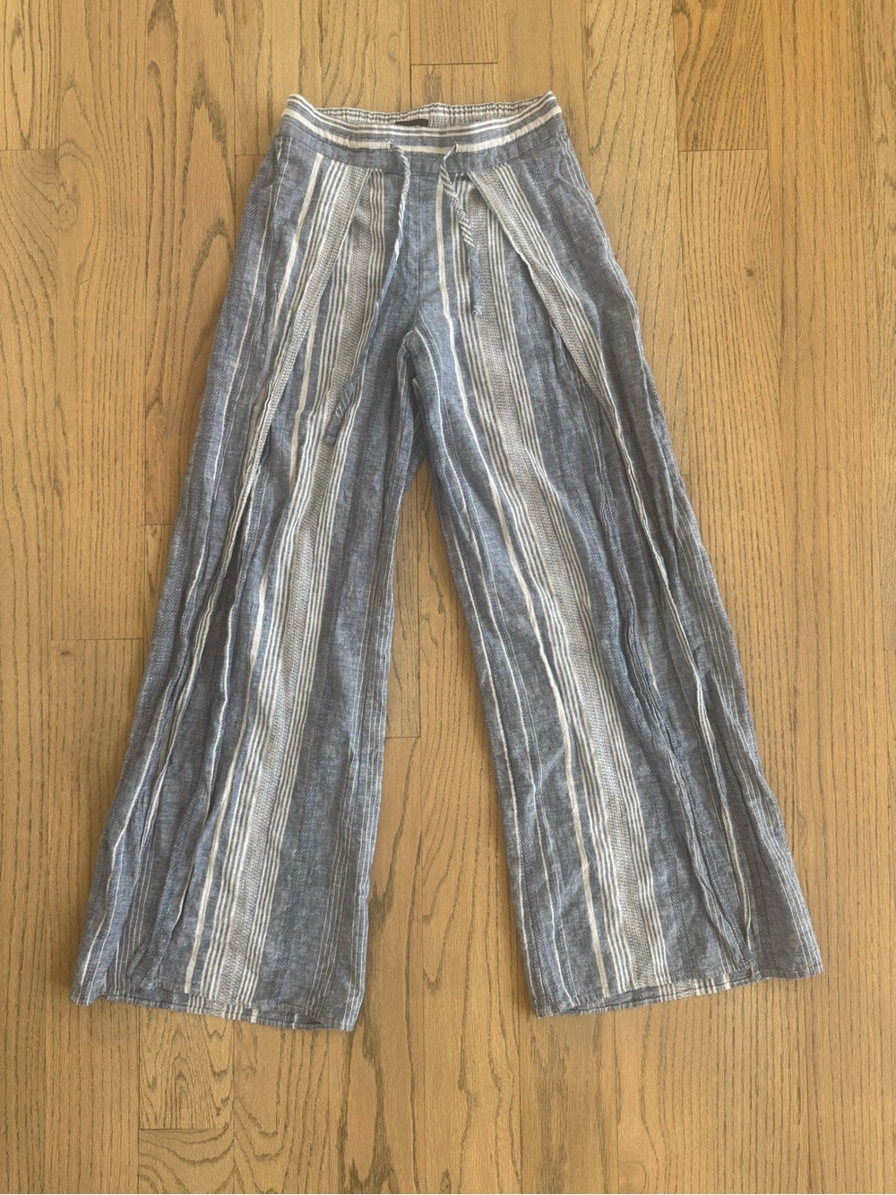 Express Linen Blend Split Leg Pants:  blue and white striped design - XS